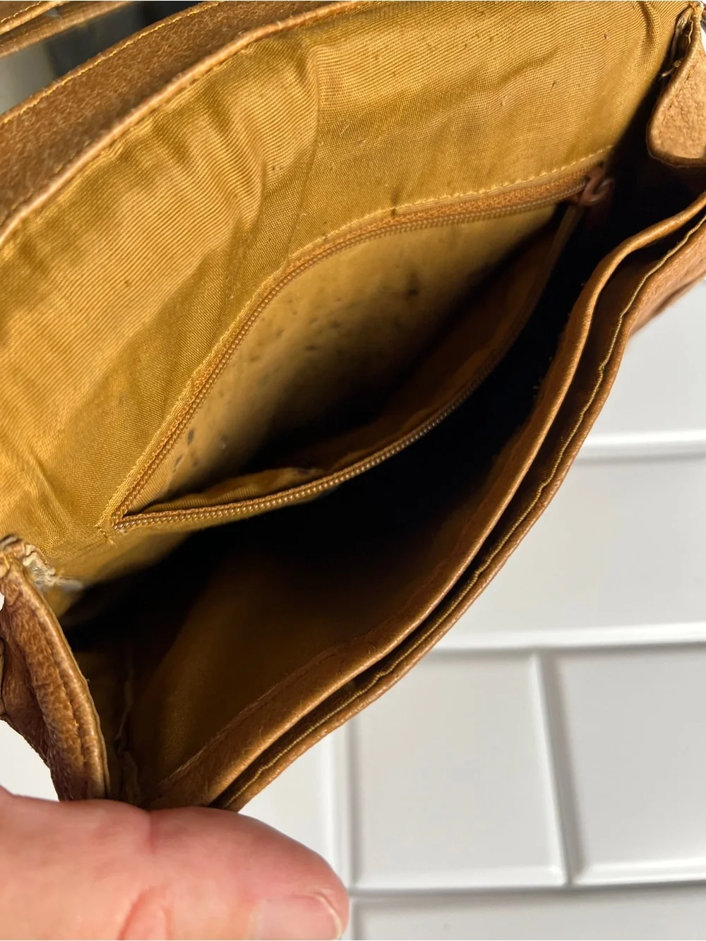 Classic Tan Crossbody Bag with Curved Flap